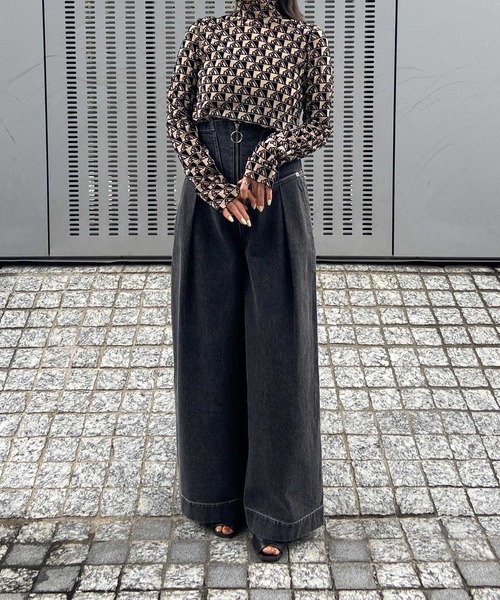 THINGS THAT MATTER（シングス ザット マター）の「CORSET WAIST DENIM WIDE PANTS / コルセットウエストデニムワイドパンツ（デニムパンツ・レディース・ブラック/ブルー・1/2）」の10枚目の写真