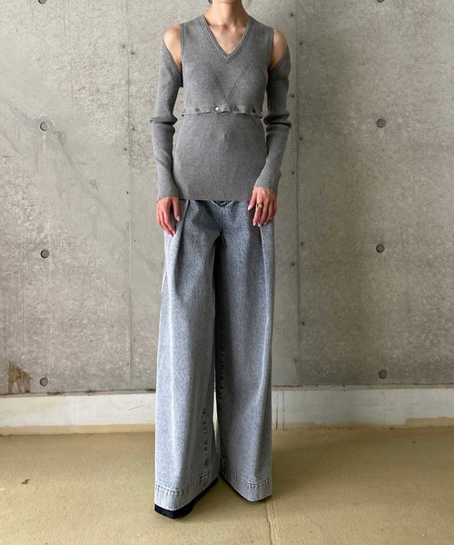 THINGS THAT MATTER（シングス ザット マター）の「CORSET WAIST DENIM WIDE PANTS / コルセットウエストデニムワイドパンツ（デニムパンツ・レディース・ブラック/ブルー・1/2）」の7枚目の写真