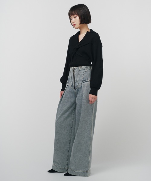 THINGS THAT MATTER（シングス ザット マター）の「CORSET WAIST DENIM WIDE PANTS / コルセットウエストデニムワイドパンツ（デニムパンツ・レディース・ブラック/ブルー・1/2）」の13枚目の写真