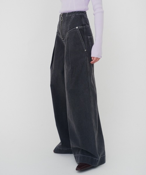 THINGS THAT MATTER（シングス ザット マター）の「CORSET WAIST DENIM WIDE PANTS / コルセットウエストデニムワイドパンツ（デニムパンツ・レディース・ブラック/ブルー・1/2）」の21枚目の写真