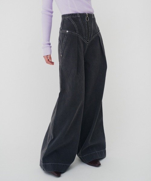 THINGS THAT MATTER（シングス ザット マター）の「CORSET WAIST DENIM WIDE PANTS / コルセットウエストデニムワイドパンツ（デニムパンツ・レディース・ブラック/ブルー・1/2）」の20枚目の写真