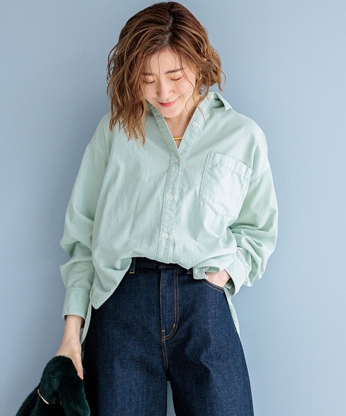 23区 L(ニジュウサンクオオキイサイズ)の「【洗える】コットン コーデュロイ ブラウス(シャツ/ブラウス・レディース・グレー系/スモーキーグリーン系/ライトグレー系・44/46/48)」の3枚目の写真