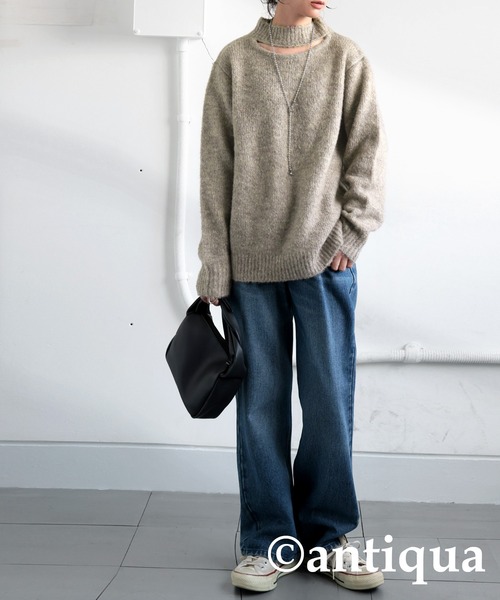 antiqua(アンティカ)の「肌見せハイネックニット(ニット/セーター・レディース・グリーン/グレー/ベージュ・ONESIZE)」の12枚目の写真
