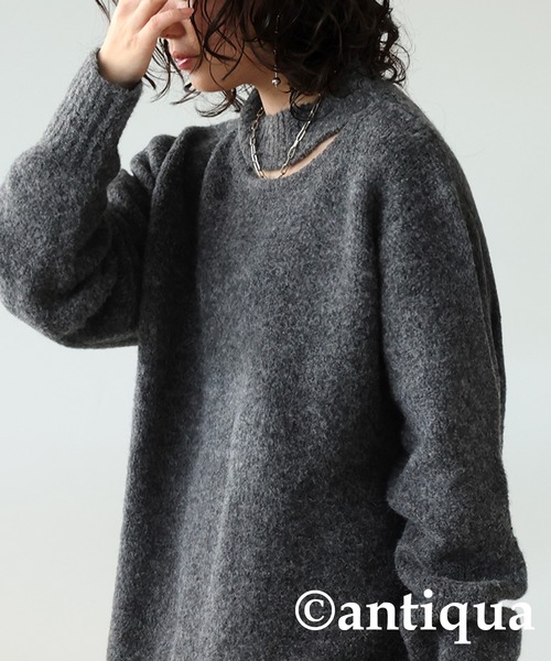 antiqua(アンティカ)の「肌見せハイネックニット(ニット/セーター・レディース・グリーン/グレー/ベージュ・ONESIZE)」の8枚目の写真