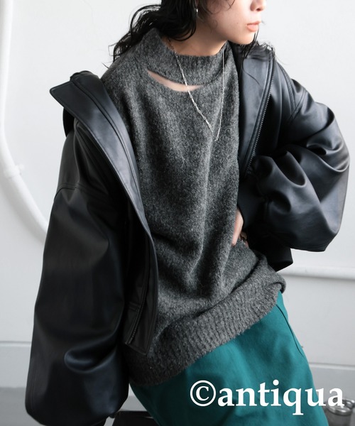 antiqua(アンティカ)の「肌見せハイネックニット(ニット/セーター・レディース・グリーン/グレー/ベージュ・ONESIZE)」の10枚目の写真