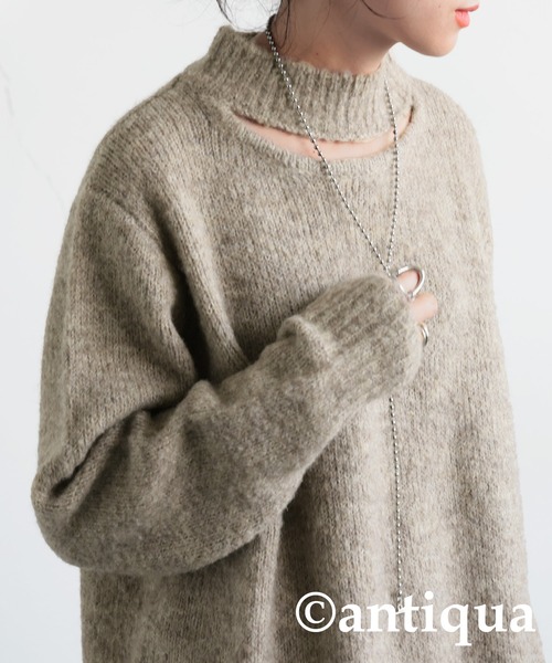antiqua(アンティカ)の「肌見せハイネックニット(ニット/セーター・レディース・グリーン/グレー/ベージュ・ONESIZE)」の14枚目の写真