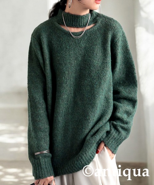 antiqua(アンティカ)の「肌見せハイネックニット(ニット/セーター・レディース・グリーン/グレー/ベージュ・ONESIZE)」の16枚目の写真