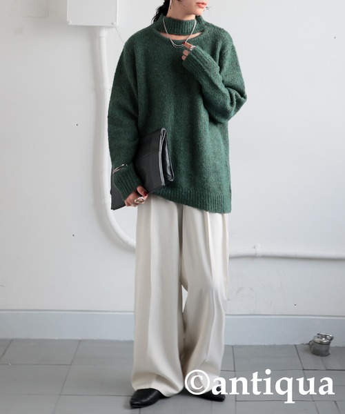 antiqua(アンティカ)の「肌見せハイネックニット(ニット/セーター・レディース・グリーン/グレー/ベージュ・ONESIZE)」の18枚目の写真