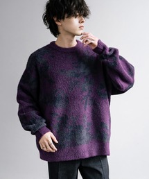 ニット/セーター（パープル/紫色系・花柄・ボタニカル柄）ファッション