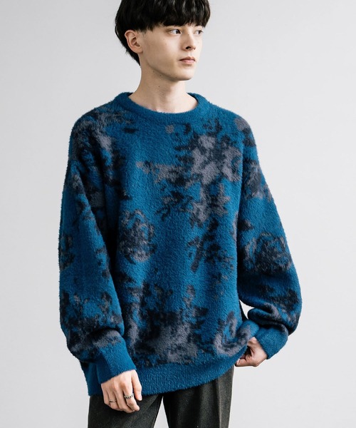 セール】新色追加 フェザーヤーン オーバーサイズフラワー柄クルー