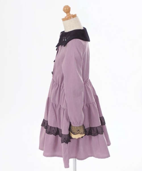 新品未使用　紫 猫の顔 半袖フード付きワンピース 140cm 新品未使用 紫 猫の顔 半袖フード付きワンピース 140cm