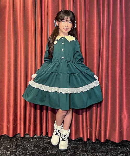 axes femme(アクシーズファム)の「ネコ襟ティアードワンピース(ワンピース・キッズ・ダークグリーン/パープル・MEDIUM/LARGE/X-LARGE)」の3枚目の写真