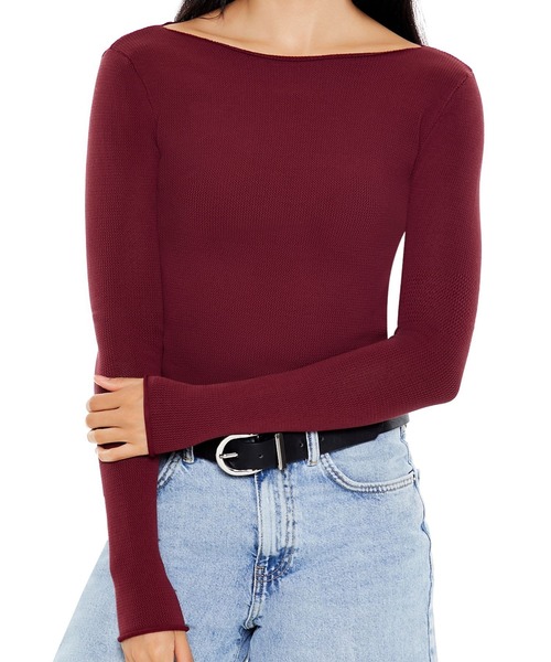 FOREVER 21(フォーエバー トゥエンティーワン)の「ベーシックニットプルオーバー(ニット/セーター・レディース・バーガンディー/ブラック・SMALL/MEDIUM)」の2枚目の写真