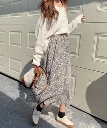 i-dare（アイディア）の「【i-dare】モノクロ 花柄 フレア ロング スカート（スカート）」