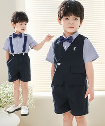 セール】キッズスーツ 長袖シャツ+ワンポイント刺繍ベスト+ハーフ