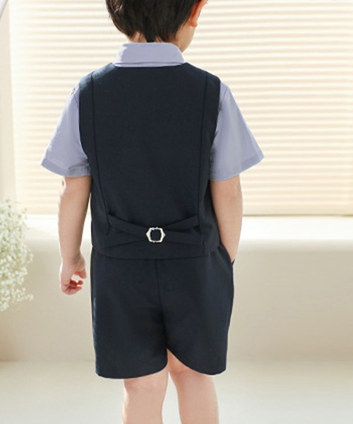 セットアップ 半袖 シャツ ハーフパンツ ネクタイ付き b4330 セール】キッズスーツ 半袖シャツ+ワンポイント刺繍ベスト+