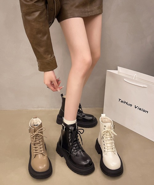 Lace Ladies(レースレディース)の「サイドベルト 厚底 レースアップ ショート ブーツ(ブーツ・レディース・ブラック/アイボリー・22.5cm/23cm/23.5cm/24cm/24.5cm/25cm)」の17枚目の写真