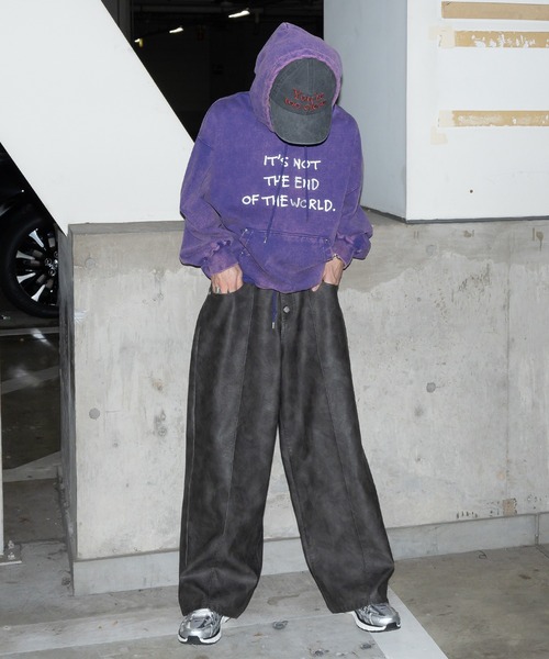 Perushu（ペルーシュ）の「ヴィンテージライクヘビーウェイトスウェットパーカー（パーカー・メンズ・杢グレー/ブラック/パープル・MEDIUM/LARGE）」の5枚目の写真