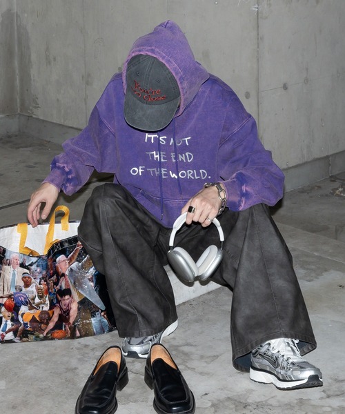 Perushu（ペルーシュ）の「ヴィンテージライクヘビーウェイトスウェットパーカー（パーカー・メンズ・杢グレー/ブラック/パープル・MEDIUM/LARGE）」の7枚目の写真