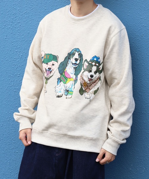 トレーナー スウェット 「ZIP FIVE」 裏起毛 アニマル 前後プリント クルー 長袖 スウェット トレーナー / 猫 / 犬 レディース メンズ ZIP FIVE トレーナー スウェット 「ZIP FIVE」 裏起毛 アニマル