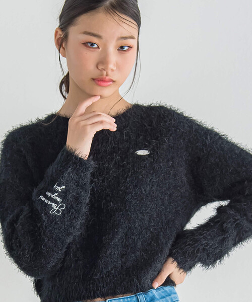 ZIDDY（ジディ）の「シャギーニット(130~160cm)（ニット/セーター・キッズ・オフホワイト/ブラック・150cm/140cm/130cm/FREE）」の8枚目の写真