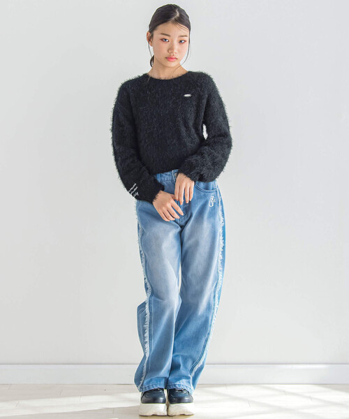 ZIDDY（ジディ）の「シャギーニット(130~160cm)（ニット/セーター・キッズ・オフホワイト/ブラック・150cm/140cm/130cm/FREE）」の9枚目の写真