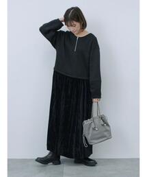 Samansa Mos2 blue | 異素材ドッキングワンピース(ワンピース)