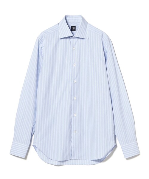 【極美品】BEAMS F ワイドスプレッド コットンリネン ストライプシャツ 極美品】BEAMS F ワイドスプレッド コットンリネン ストライプシャツ