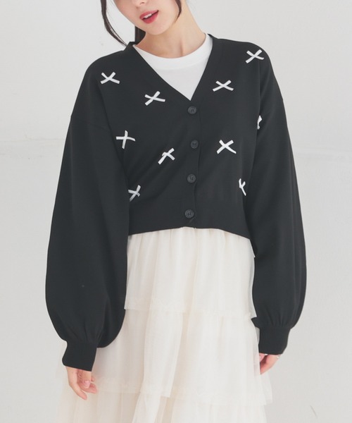 Honeys（ハニーズ）の「リボン付Ｖカーディガン（カーディガン/ボレロ・レディース・ブラック/アイボリー/ピンク/ライトグレー・L/M/S/LL）」の3枚目の写真