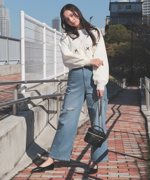 Honeys（ハニーズ）の「リボン付Ｖカーディガン（カーディガン/ボレロ・レディース・ブラック/アイボリー/ピンク/ライトグレー・L/M/S/LL）」の5枚目の写真