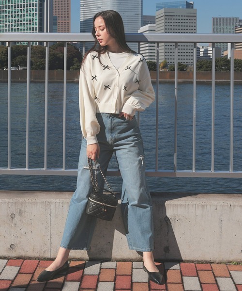 Honeys（ハニーズ）の「リボン付Ｖカーディガン（カーディガン/ボレロ・レディース・ブラック/アイボリー/ピンク/ライトグレー・L/M/S/LL）」の8枚目の写真