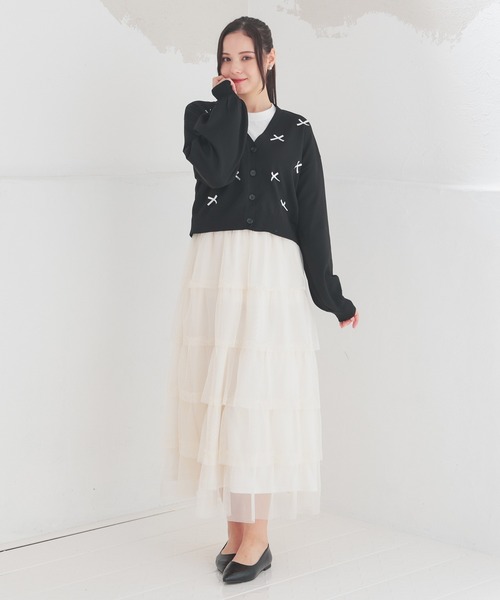 Honeys（ハニーズ）の「リボン付Ｖカーディガン（カーディガン/ボレロ・レディース・ブラック/アイボリー/ピンク/ライトグレー・L/M/S/LL）」の11枚目の写真