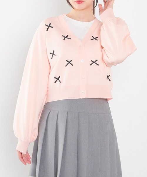 Honeys（ハニーズ）の「リボン付Ｖカーディガン（カーディガン/ボレロ・レディース・ブラック/アイボリー/ピンク/ライトグレー・L/M/S/LL）」の15枚目の写真