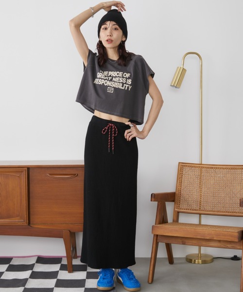 Auntie Rosa Holiday（アンティローザホリデー）の「リブニットスリットナロースカート（スカート・レディース・ブラウン/ブラック/チャコールグレー・FREE）」の12枚目の写真