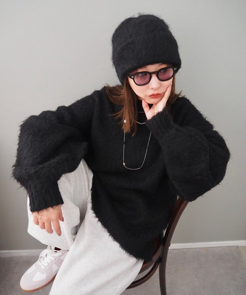 LAULEN（ローレン）の「shaggy knit beanie /シャギーニットビーニー（ニットキャップ/ビーニー・レディース・アイボリー/ブラック/グレー・FREE）」の3枚目の写真