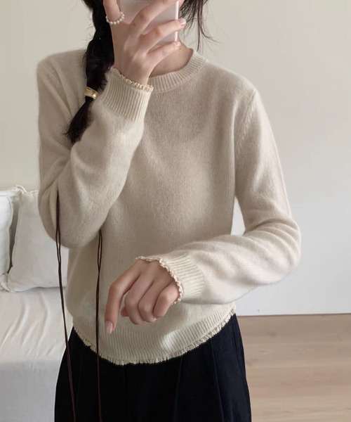aimoha(アイモハ)の「プレミアムアふわもこニットトップス(ニット/セーター・レディース・ピンク/ライトグレー/ブラック/ベージュ/イエロー/ダークグレー/グリーン/チョコ・FREE)」の19枚目の写真