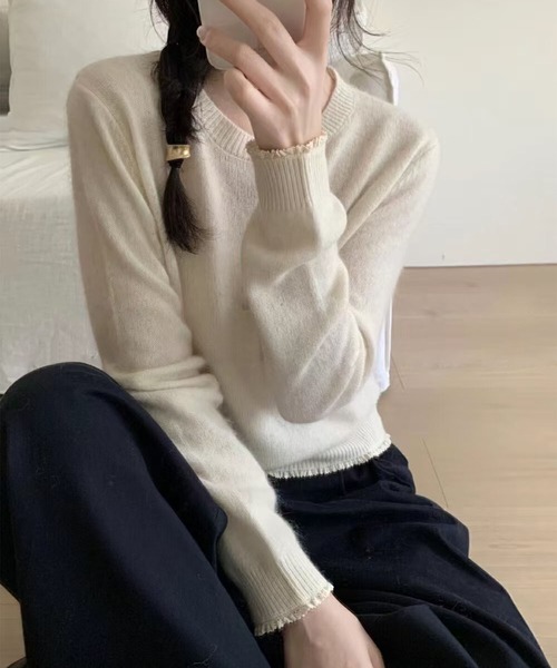 aimoha(アイモハ)の「プレミアムアふわもこニットトップス(ニット/セーター・レディース・ピンク/ライトグレー/ブラック/ベージュ/イエロー/ダークグレー/グリーン/チョコ・FREE)」の20枚目の写真