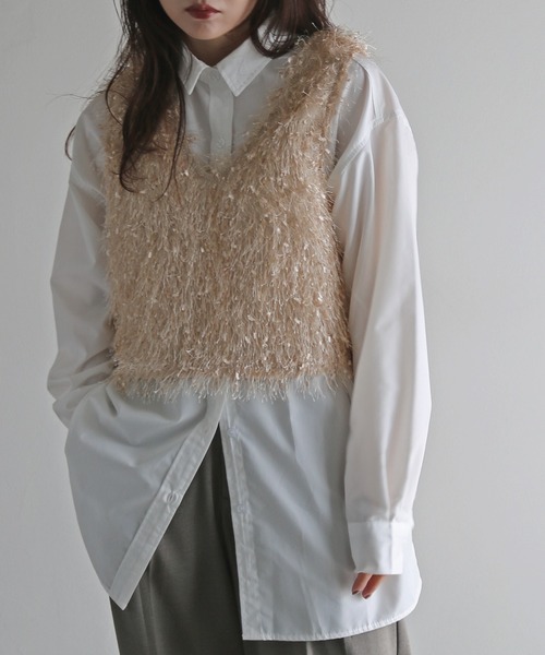 COURO（コウロ）の「リボンヤーン前後２ＷＡＹショートビスチェ（ベスト・レディース・ベージュ/モカ/グレー/ブラック・M）」の4枚目の写真