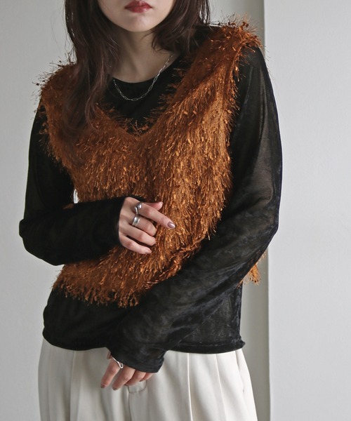 COURO（コウロ）の「リボンヤーン前後２ＷＡＹショートビスチェ（ベスト・レディース・ベージュ/モカ/グレー/ブラック・M）」の3枚目の写真