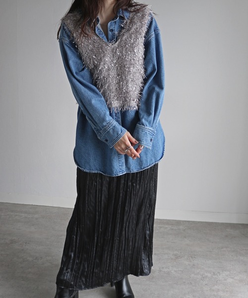 COURO（コウロ）の「リボンヤーン前後２ＷＡＹショートビスチェ（ベスト・レディース・ベージュ/モカ/グレー/ブラック・M）」の14枚目の写真