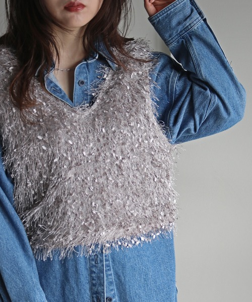 COURO（コウロ）の「リボンヤーン前後２ＷＡＹショートビスチェ（ベスト・レディース・ベージュ/モカ/グレー/ブラック・M）」の15枚目の写真