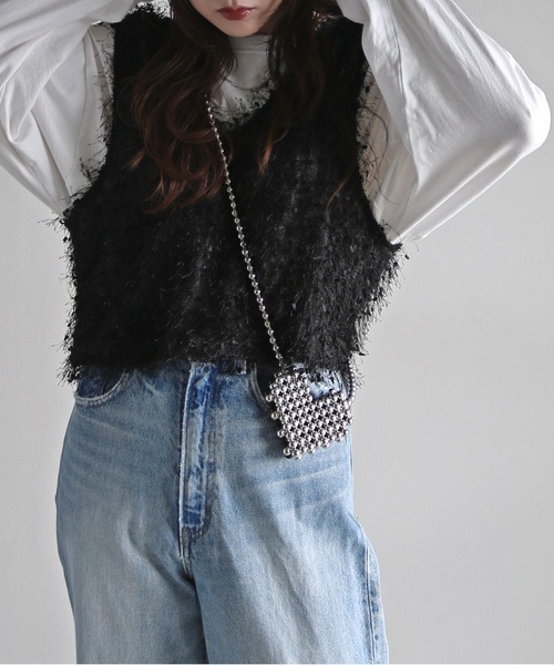 COURO（コウロ）の「リボンヤーン前後２ＷＡＹショートビスチェ（ベスト・レディース・ベージュ/モカ/グレー/ブラック・M）」の5枚目の写真