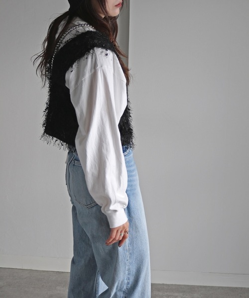 COURO（コウロ）の「リボンヤーン前後２ＷＡＹショートビスチェ（ベスト・レディース・ベージュ/モカ/グレー/ブラック・M）」の6枚目の写真