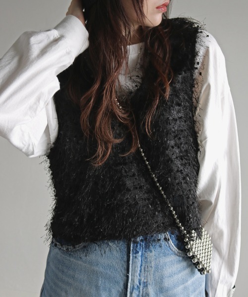 COURO（コウロ）の「リボンヤーン前後２ＷＡＹショートビスチェ（ベスト・レディース・ベージュ/モカ/グレー/ブラック・M）」の7枚目の写真