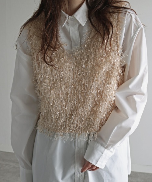 COURO（コウロ）の「リボンヤーン前後２ＷＡＹショートビスチェ（ベスト・レディース・ベージュ/モカ/グレー/ブラック・M）」の12枚目の写真