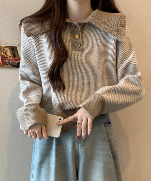 【セール】ポロカラーコントラストリブニット(ニット/セーター)|Girly Doll(ガーリードール) 【セール】ポロカラーコントラストリブニット(ニット/セーター)|Girly Doll(ガーリードール)