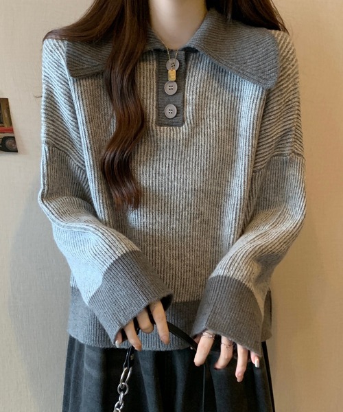 【セール】ポロカラーコントラストリブニット(ニット/セーター)|Girly Doll(ガーリードール) 【セール】ポロカラーコントラストリブニット(ニット/セーター)|Girly Doll(ガーリードール)