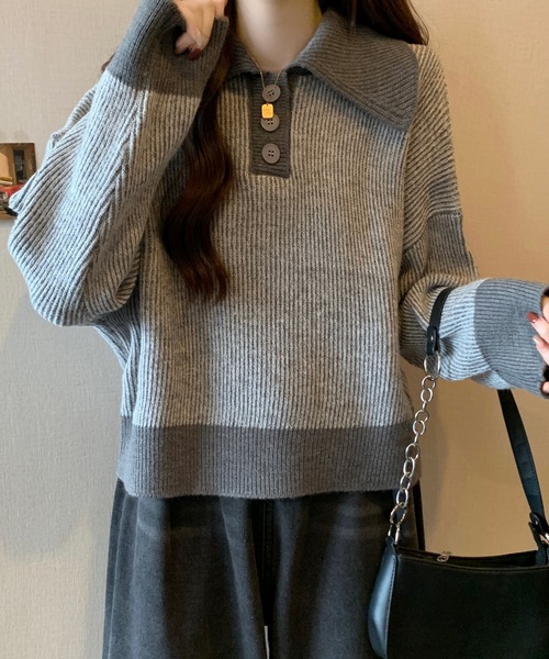 【セール】ポロカラーコントラストリブニット(ニット/セーター)|Girly Doll(ガーリードール) 【セール】ポロカラーコントラストリブニット(ニット/セーター)|Girly Doll(ガーリードール)