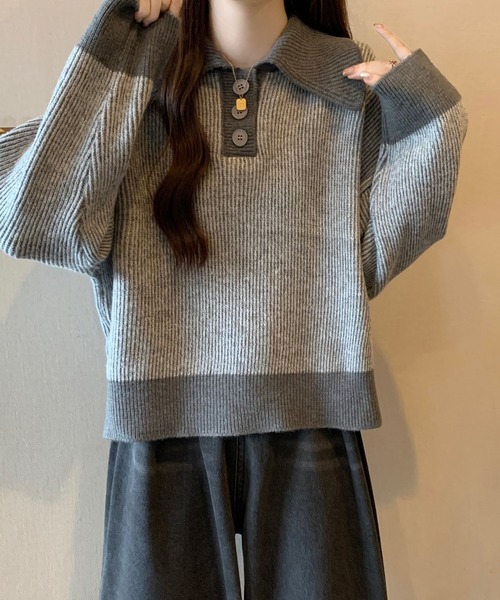 【セール】ポロカラーコントラストリブニット(ニット/セーター)|Girly Doll(ガーリードール) 【セール】ポロカラーコントラストリブニット(ニット/セーター)|Girly Doll(ガーリードール)