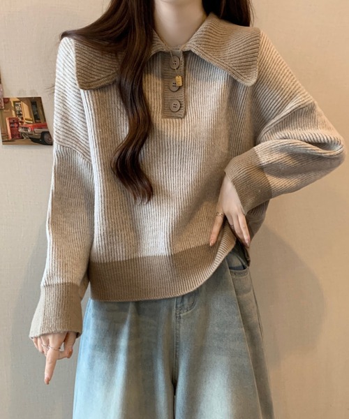 【セール】ポロカラーコントラストリブニット(ニット/セーター)|Girly Doll(ガーリードール) 【セール】ポロカラーコントラストリブニット(ニット/セーター)|Girly Doll(ガーリードール)